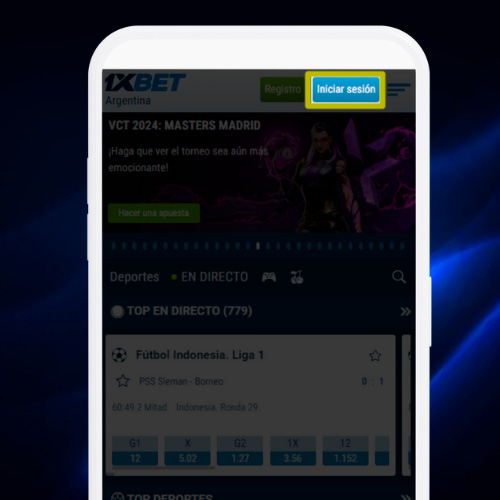 Haga clic en Iniciar sesión en la aplicación 1xbet