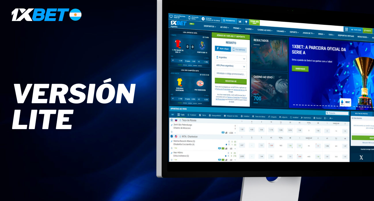 La versión lite del sitio web 1xbet